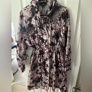 Banana Republic Pink and Black Floral Lightweight Raincoat Jacket
